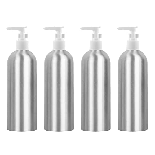 ZEOABSY 4 Stück 500 ml Leere Silber Aluminium Flasche mit Seifenspender, Lotionspender Gelspender mit Weiß Verriegelungsclip Pumpenkopf zum befüllen für Kosmetik Shampoo Badezimmer Reisen von ZEOABSY