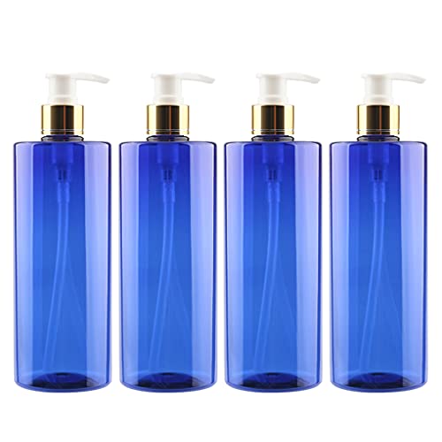 ZEOABSY 4 Stück 500ml Leere Lotionspender Gelspender Blau Kunststoff Flasche mit Gold/Weiß Lotion-Spender Nachfüllbare zum befüllen für Badezimmer Shampoo Öl von ZEOABSY