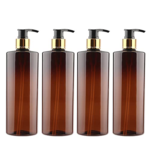 ZEOABSY 4 Stück 500ml Leere Lotionspender Gelspender Braun Kunststoff Flasche mit Gold/Schwarz Lotion-Spender Nachfüllbare zum befüllen für Badezimmer Shampoo Öl von ZEOABSY