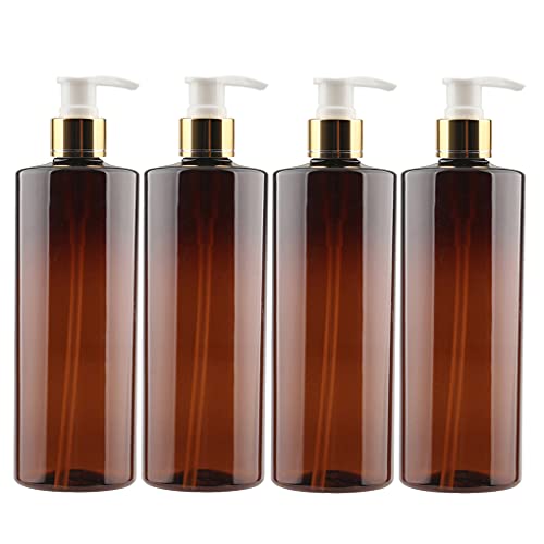 ZEOABSY 4 Stück 500ml Leere Lotionspender Gelspender Braun Kunststoff Flasche mit Gold/Weiß Lotion-Spender Nachfüllbare zum befüllen für Badezimmer Shampoo Öl von ZEOABSY