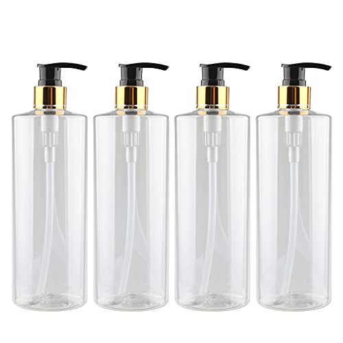 ZEOABSY 4 Stück 500ml Leere Lotionspender Gelspender Transparent Kunststoff Flasche mit Gold/Schwarz Lotion-Spender Nachfüllbare zum befüllen für Badezimmer Shampoo Öl von ZEOABSY