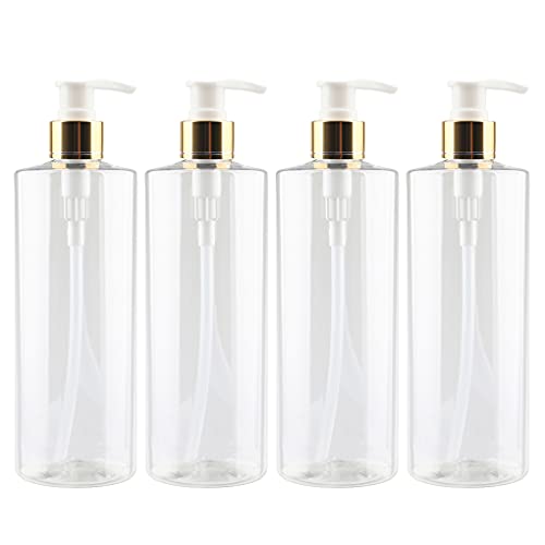 ZEOABSY 4 Stück 500ml Leere Lotionspender Gelspender Transparent Kunststoff Flasche mit Gold/Weiß Lotion-Spender Nachfüllbare zum befüllen für Badezimmer Shampoo Öl von ZEOABSY