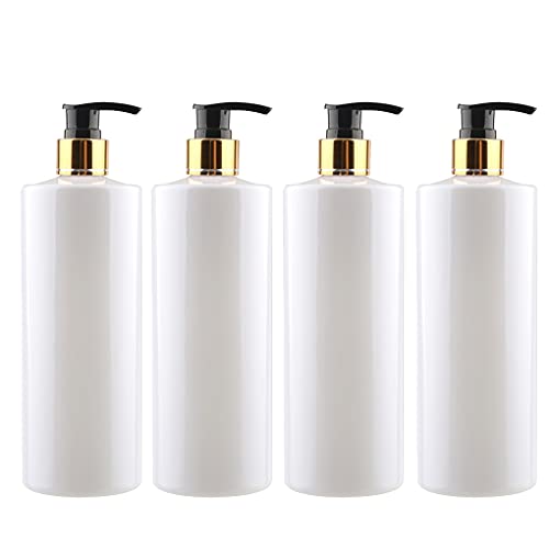ZEOABSY 4 Stück 500ml Leere Lotionspender Gelspender Weiß Kunststoff Flasche mit Gold/Schwarz Lotion-Spender Nachfüllbare zum befüllen für Badezimmer Shampoo Öl von ZEOABSY