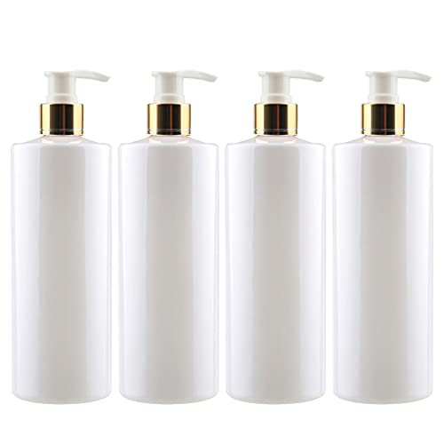 ZEOABSY 4 Stück 500ml Leere Lotionspender Gelspender Weiß Kunststoff Flasche mit Gold/Weiß Lotion-Spender Nachfüllbare zum befüllen für Badezimmer Shampoo Öl von ZEOABSY