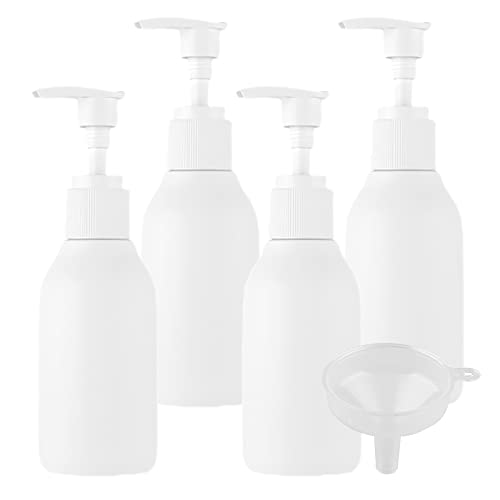 ZEOABSY 4 Stück Leere 100 ml Kunststoff Weiß Seifenspender, 100ml Lotionspender Flasche mit Gelspender Pumpflasche zum befüllen für Shampoo Badezimmer Hotel Lotion, Gel mit Trichter von ZEOABSY