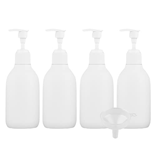 ZEOABSY 4 Stück Leere 200 ml Kunststoff Weiß Seifenspender, 200ml Lotionspender Flasche mit Gelspender Pumpflasche zum befüllen für Shampoo Badezimmer Hotel Lotion, Gel mit Trichter von ZEOABSY