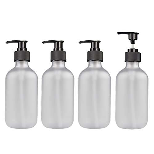 ZEOABSY 4 Stück Leere 300 ml Gefrostet Kunststoff Transparent Seifenspender, 300ml Lotionspender Flasche mit Gelspender Pumpflasche zum befüllen für Shampoo Badezimmer Hotel Lotion, Gel von ZEOABSY