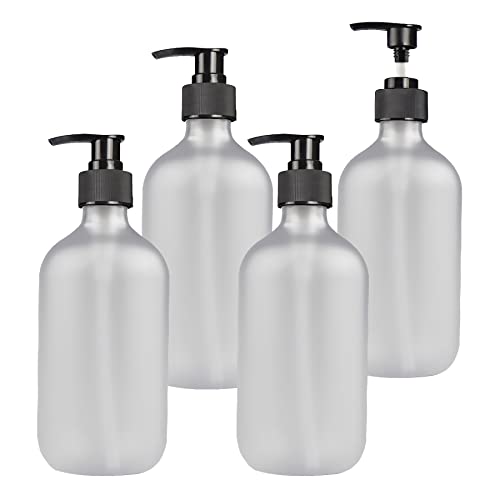 ZEOABSY 4 Stück Leere 500 ml Gefrostet Kunststoff Transparent Seifenspender, 500ml Lotionspender Flasche mit Gelspender Pumpflasche zum befüllen für Shampoo Badezimmer Hotel Lotion, Gel von ZEOABSY