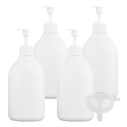 ZEOABSY 4 Stück Leere 500 ml Kunststoff Weiß Seifenspender, 500ml Lotionspender Flasche mit Gelspender Pumpflasche zum befüllen für Shampoo Badezimmer Hotel Lotion, Gel mit Trichter von ZEOABSY