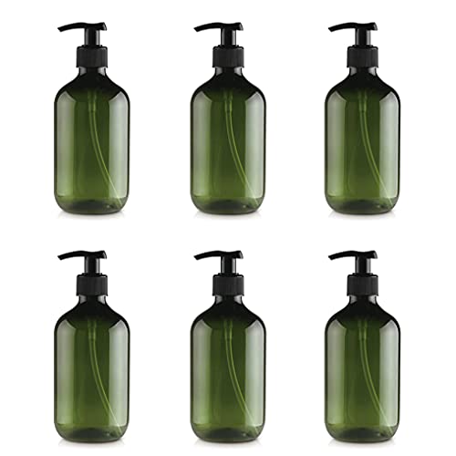 ZEOABSY 6 Stück 500 ml 17oz Leere Grün PET-Kunststoff Flasche mit schwarzen Lotion-Pumpen für Cremigen Substanzen Lotionen Gele Lotion-Spender Seifenspender Lotionspender Badzubehör von ZEOABSY