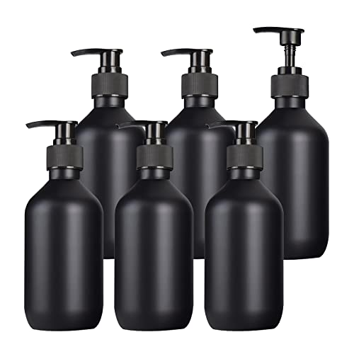 ZEOABSY 6 Stück Leere 300 ml Gefrostet Kunststoff Schwarz Seifenspender, 300ml Lotionspender Flasche mit Gelspender Pumpflasche zum befüllen für Shampoo Badezimmer Hotel Lotion, Gel von ZEOABSY