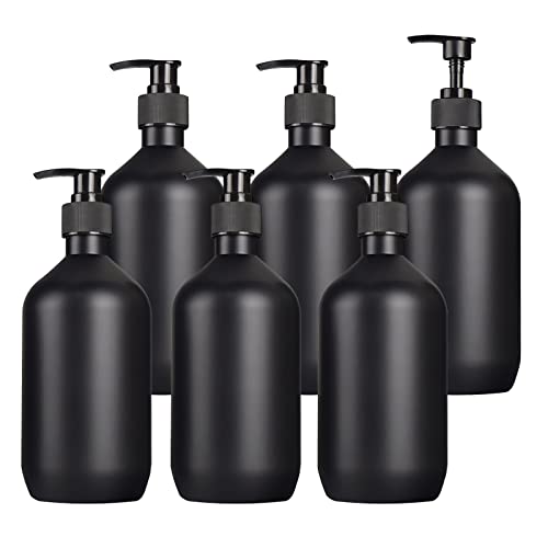 ZEOABSY 6 Stück Leere 500 ml Gefrostet Kunststoff Schwarz Seifenspender, 300ml Lotionspender Flasche mit Gelspender Pumpflasche zum befüllen für Shampoo Badezimmer Hotel Lotion, Gel von ZEOABSY