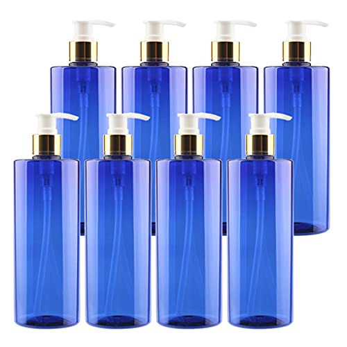 ZEOABSY 8 Stück 500ml Leere Lotionspender Gelspender Blau Kunststoff Flasche mit Gold/Weiß Lotion-Spender Nachfüllbare zum befüllen für Badezimmer Shampoo Öl von ZEOABSY