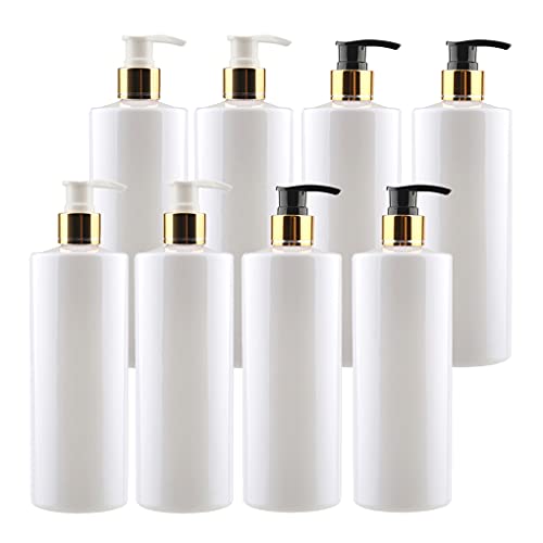 ZEOABSY 8 Stück 500ml Leere Lotionspender Gelspender Weiß Kunststoff Flasche mit 4X Gold/Schwarz und 4X Gold/Weiß Lotion-Spender Nachfüllbare zum befüllen für Badezimmer Shampoo Öl von ZEOABSY