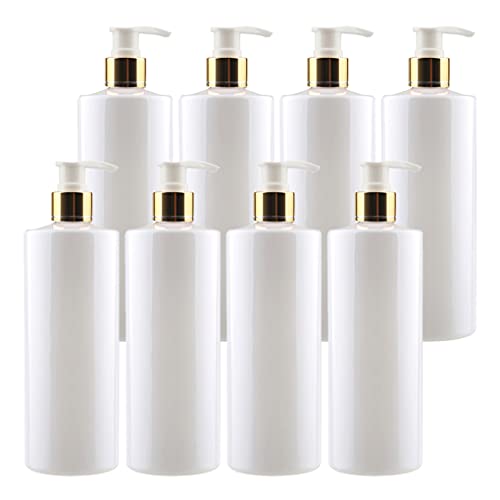 ZEOABSY 8 Stück 500ml Leere Lotionspender Gelspender Weiß Kunststoff Flasche mit Gold/Weiß Lotion-Spender Nachfüllbare zum befüllen für Badezimmer Shampoo Öl von ZEOABSY