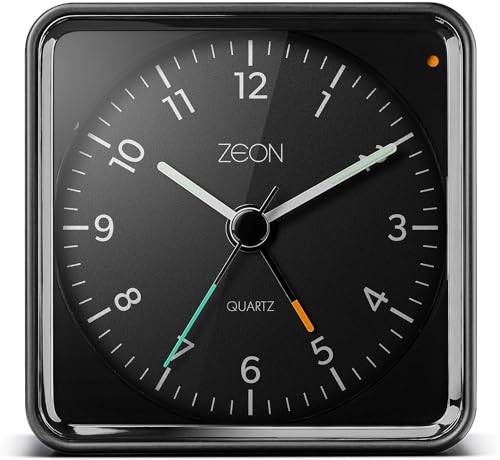 ZEON batteriebetriebener, geräuschloser Nachttisch-Analog Wecker mit Licht und Schlummerfunktion in Schwarz, CE4550 von ZEON