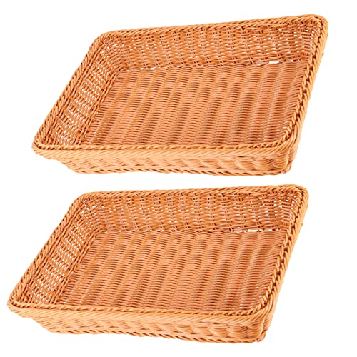 ZEONHAK 2 Stück 40 cm Tisch-Servierkörbe, Poly-Weidenkörbe, handgefertigt, gewebter Aufbewahrungskorb Speisekammer-Organizer für Gemüse, Obst, Snacks von ZEONHAK