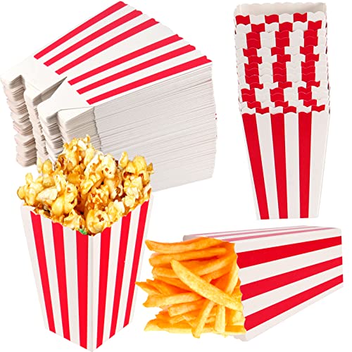 ZEONHEI 120 Stück Popcorn Tüten, Popcorn Boxen Pappe-Süßigkeiten-Behälter Set Süßigkeiten Tüten kleine Candy Tüten für Party, Filmabend, Ostern, Rot und Weiß Streifen Muster von ZEONHEI