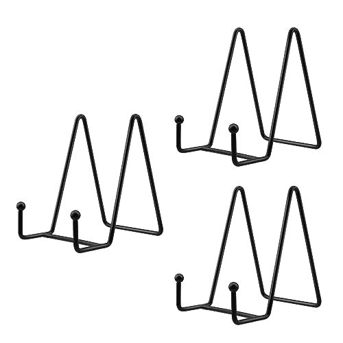 ZEONHEI 3 Stück Eisen Display Ständer, 4 Zoll Metall Tellerständer Staffelei Aufsteller Schwarz, Bilderrahmen Ständer Eisen Tellerhalter, Plate Display Stand für Teller, Bücher, Bilderrahmen von ZEONHEI