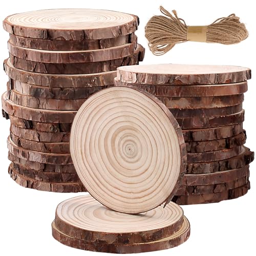 ZEONHEI 30 Stück Runde Holzscheibe, 12-13 cm Unvollendete Holzkreise, Mit 2 Stück 10m Hanfseil, Runde Baumscheiben mit Rinde, Holz Log Handwerkliche Scheiben für Kunst Malerei Dekoration DIY Handwerk ZEONHEI 30 Stück Runde Holzscheibe, 12-13 cm Unvollendete Holzkreise, Mit 2 Stück 10m Hanfseil, Runde Baumscheiben mit Rinde, Holz Log Handwerkliche Scheiben für Kunst Malerei Dekoration DIY Handwerk von ZEONHEI
