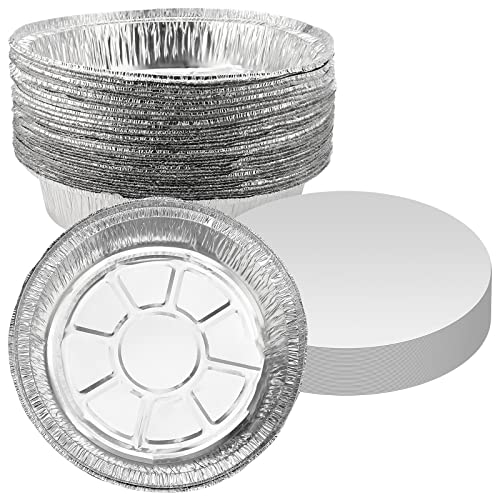 ZEONHEI 40 Stück 20,3 cm Aluminiumfolienformen mit Papierdeckel, 900 ml runde Zinnfolienschalen, Aluminiumfolien-Pfannen-Behälter, runde Folie, Kuchenformen, Backbleche zum Kochen, Braten, Aufwärmen von ZEONHEI