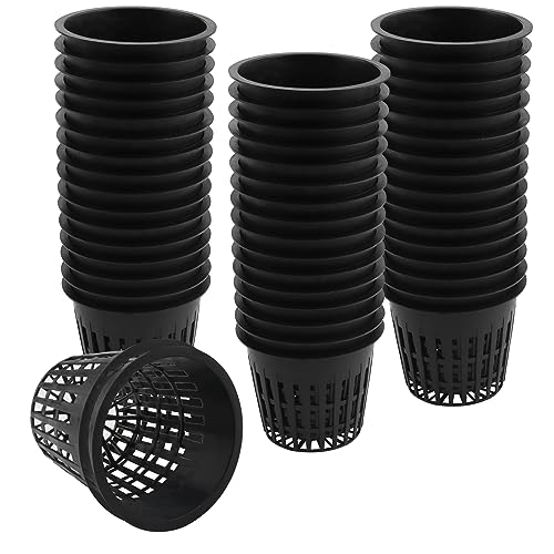 ZEONHEI 50 Stück Netztöpfe Hydroponik Kunststoff 8x6x5cm Netztopf Klein Hydrokultur Pflanzen Mesh Topf Net Plant Net Cup Töpfe für Garten Balkon Hydroponics Supplies, Soilless Kultur, Schwarz von ZEONHEI