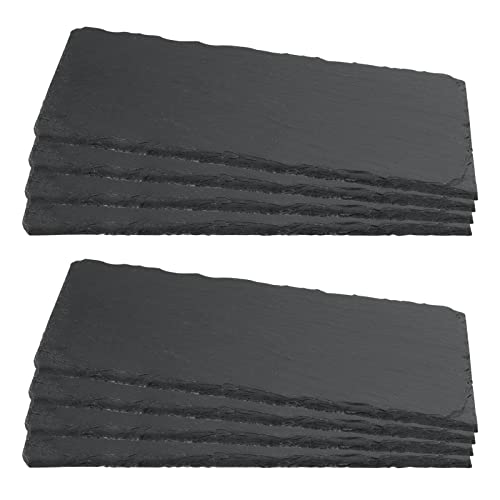 ZEONHEI 8er Set 25 x 12 cm Schieferplatte Rechteckig, Schiefer Servierplatten Schieferteller Set, Schwarze Schieferplatten für Sushi Buffet Vorspeisen Käse Desserts von ZEONHEI