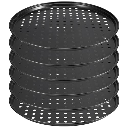 ZEONHEI Antihaft-Pizzablech, Pizzateigblech für Ofen, runde Backform mit Löchern für Pizza, 32 x 1,5 cm, Schwarz, 6 Stück von ZEONHEI
