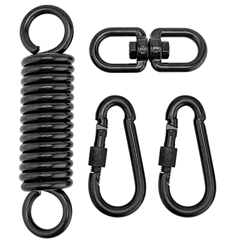 ZEONHEI 4 Stück Schwingfeder Set, Schwingfeder Stahlfeder mit 2 STK Schnapphaken und 1 STK 360° Swivel Haken, Schwingfeder für Hängesessel Hammock Hängeliege Hängestühle, Tragfähigkeit bis 220kg von ZEONHEI