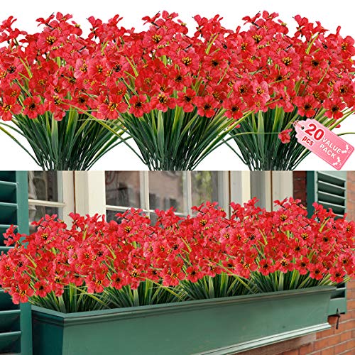ZEOSTARO Künstliche Blumen für den Außenbereich, UV-beständig, kein Verblassen, Kunst-Kunststoff, Grünsträucher, Garten, Veranda, Fenster, Kastendekoration (dunkelrot) von ZEOSTARO