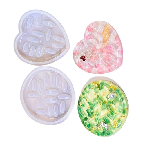 1 Set Silikonform in Lebensmittelqualität für Schmucktablett, 2 Größen, rund, Herz-Ringhalter, Harzform, einfaches Entformen, Mehrzweck 1 Set Silikonform in Lebensmittelqualität für Schmucktablett, 2 Größen, rund, Herz-Ringhalter, Harzform, einfaches Entformen, Mehrzweck von ZEPFJHE