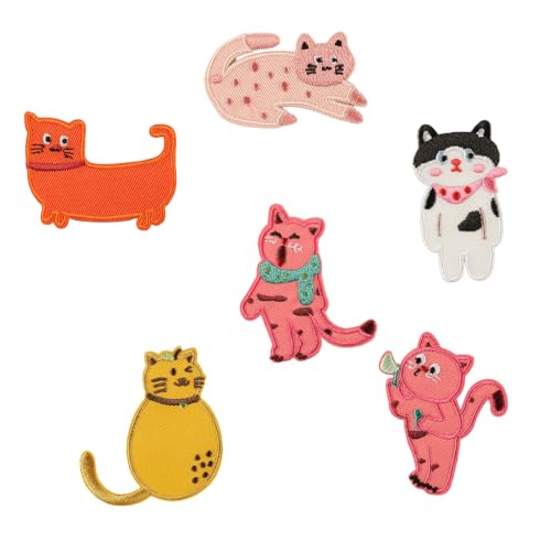 6 PCs Auf/Eisen Auf Flecken Cartoon Katzen Gestickt von ZEPFJHE