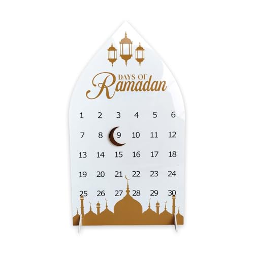Einzigartige Acryltafel Ramadans Countdown-Kalender mit Mond-Designs für Muslime, Festival, stilvolle Heimdekoration, Schreibtisch-Ornament von ZEPFJHE