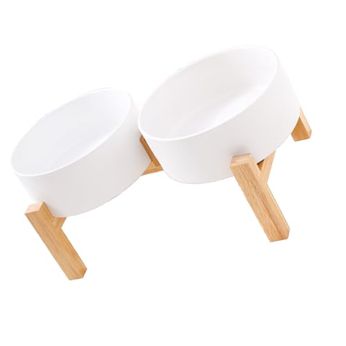 Erhöhtes Keramik-Hundenapf-Set mit stabilem Holzständer, rutschfestes Design, Doppelnapf, Wasserfutter, Futterstation für Haustiere, erhöhtes Keramik-Hunde-Set mit Holzständer von ZEPFJHE