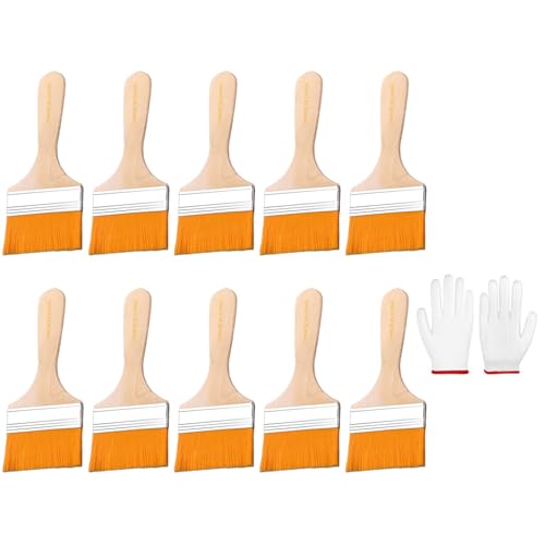 Malerpinsel-Set, weiche Borsten, Holzgriff mit Handschuhen für Wandschränke, Zäune und Ausbesserungsbürsten, 10 Stück Malerpinsel-Set, weiche Borsten, Holzgriff mit Handschuhen für Wandschränke, Zäune und Ausbesserungsbürsten, 10 Stück von ZEPFJHE