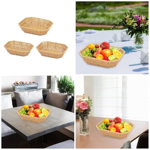 ZEPFJHE 3 Stück dekoratives Obst-Serviertablett Esstisch Brotkorb Snacks Aufbewahrungsbehälter für Wohnzimmer oder Büro Rattan Obstkorb von ZEPFJHE