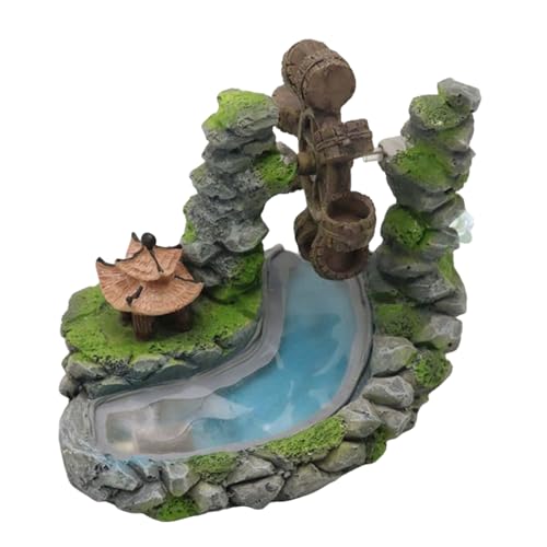 ZEPFJHE Aquarien, Gartengestaltung, Kunstharz, Wasserrad mit Pavillons und Bachlauf, Unterschlupf für Fische und Garnelen, Aquarien, Landschaft von ZEPFJHE