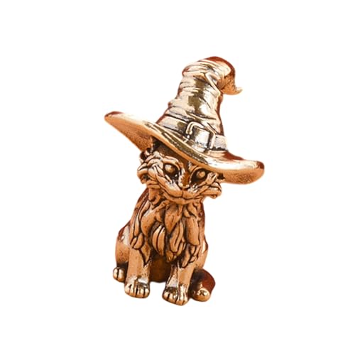 ZEPFJHE Künstlerische Hexenkatzen Messing Miniaturfigur Ornament Vintage Antik Kätzchen Statue Heimdekoration Regal Schreibtisch Akzent Hexe Katzen Skulptur von ZEPFJHE
