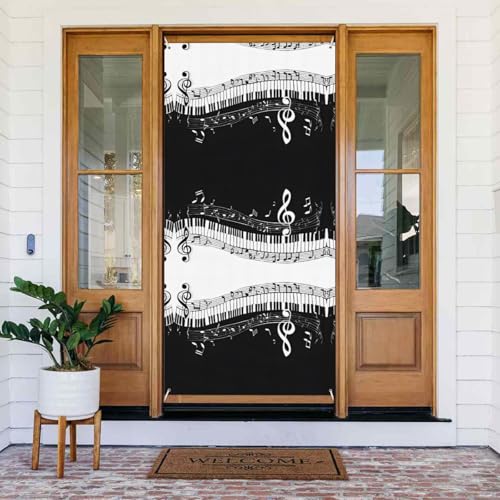 Schwarz-weiße Musiknoten-Türbanner mit Seil, wiederverwendbare Feiertagstürabdeckung für Halloween, Weihnachten, Polyester, Outdoor-Dekoration, Geschenk Schwarz-weiße Musiknoten-Türbanner mit Seil, wiederverwendbare Feiertagstürabdeckung für Halloween, Weihnachten, Polyester, Outdoor-Dekoration, Geschenk von ZERAOKE