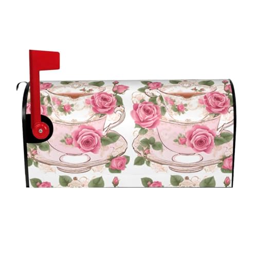 ZERAOKE (Teetassen mit Rosen, romantisch, Shabby) Personalisierte Briefkastenabdeckungen, magnetisch (große Größe 64,8 x 53,3 cm), Briefkastenabdeckung, Briefkastenabdeckung für Garten, Hof von ZERAOKE
