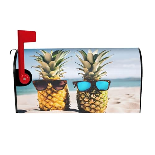 ZERAOKE Briefkasten-Abdeckung, Motiv: Strand mit zwei Ananas-Meer, magnetisch (große Größe 64,8 x 53,3 cm), Briefkastenabdeckung, Briefkastenabdeckung für Garten, Hof, Dekoration für draußen von ZERAOKE