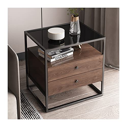 Sofa Seitentische quadratischer Beistelltisch jetzt Doppelschublade Locker Büro Wohnzimmer Sofa Seiten kleiner Couchtisch Schlafzimmer Bettglas Glassplatte Seitentisch Kaffeetische (Farbe: Gold) von ZERAPH
