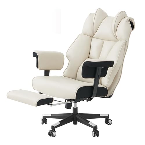 ZERAPH Echte Leder -Gaming -Büro -Computer -Schreibtischstuhl für große Tall mit 140 ° Recline S Shape BACKSTRAST PC Einstellbare Armlehnen Kopfunterstützung Home Study Executive (White B) von ZERAPH