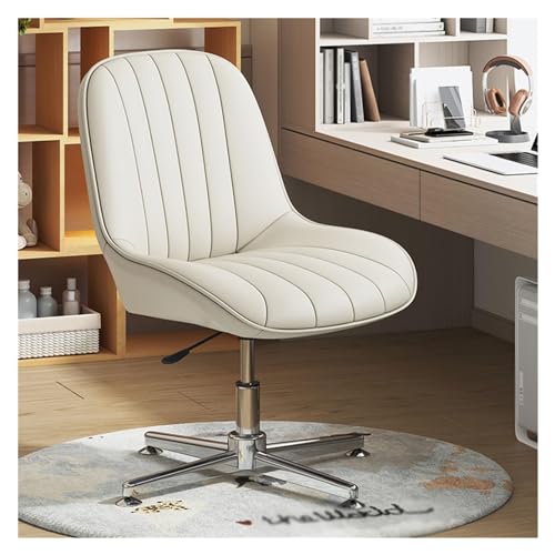 ZERAPH Ergonomic Armless Criss Cross Legged Schreibtischstuhl mit PU gepolsterter Sitz breiter Drehstuhl für Home Office Mid Back Computer Stuhl Sahne Cream Farbe von ZERAPH