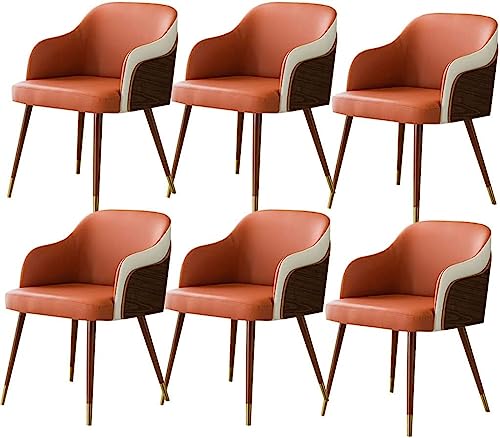 ZERAPH Esstühle Set von 6 modernen Mikrofaser -Leder -Wohnzimmerstühlen mit weicher gepolsterter Sitzbuche Holzbeine+Metallbeine Abdeckung (Farbe: Orange 2) von ZERAPH