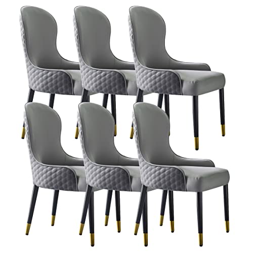 ZERAPH Esszimmerstühle Set von 6 Mikrofaser -Leder -Wohnzimmer -Schalterstühlen weiche gepolsterte Sitzbuche Holzbeine (Farbe: hellgrau+dunkelgrau) von ZERAPH