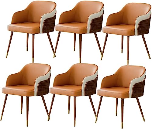 ZERAPH Esszimmerstühle Set von 6 modernen Mikrofaser -Leder -Wohnzimmerstühlen mit weicher gepolsterter Sitzbuche Holzbeine+Metallbeine Abdeckung (Farbe: Orange 1) von ZERAPH