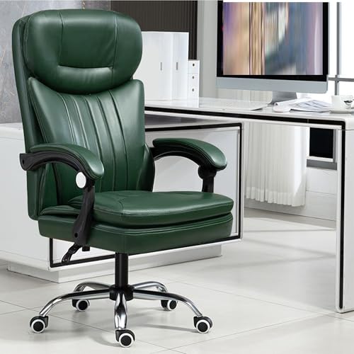 ZERAPH Gaming Office Computer Schreibtisch mit bequemer Schaukelstuhl Massieren Sitz für echte Leder -Liegefunktion verdickte Rückenlehne breites Kopfstützengrün a von ZERAPH