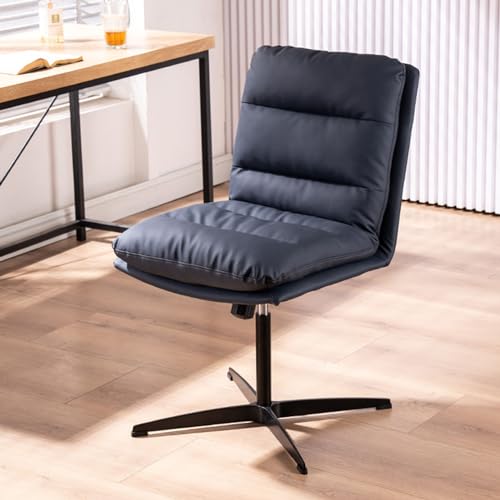 ZERAPH Höhenverstellbare Weitsitz -Computer -Task -Stuhl mit Criss Cross Stuhl Beinen drehende Eitelkeitsstuhl für Home Office Armless Schreibtischstuhl mit Stoff Polsterblau Black Farbschema von ZERAPH
