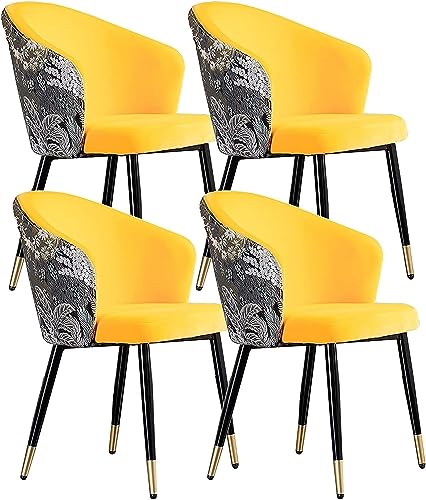 ZERAPH Küche Esszimmer Möbelstühle Essstuhl Set aus 4 modernen Küche Esszimmerstühle mit Metallbeinen Samtsitz und Stickereien (Farbe: Orange Gelb) von ZERAPH